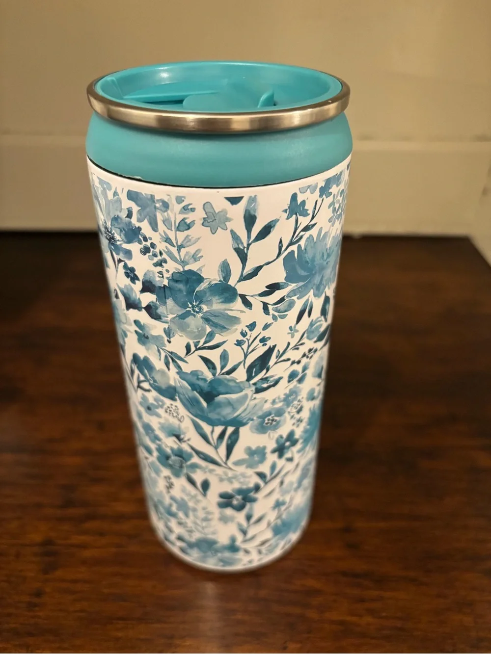 The Pioneer Woman Can Cooler Tumbler With Lid Teal Floral